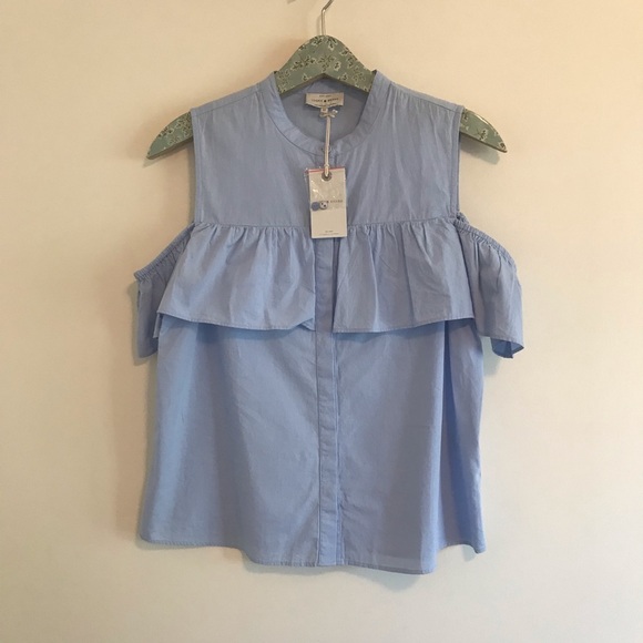 NWT Lucky Brand Cold Shoulder Button-Down Blue - Picture 1 of 6